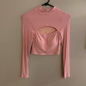 Klassy Network Pink Ribbed Cutout Crop Top